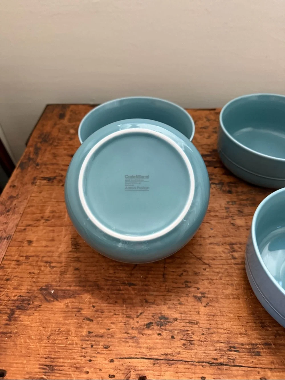 Crate & Barrel HUE Blue 6” Cereal Bowls Set of 4 Aaron Probyn Discontinued